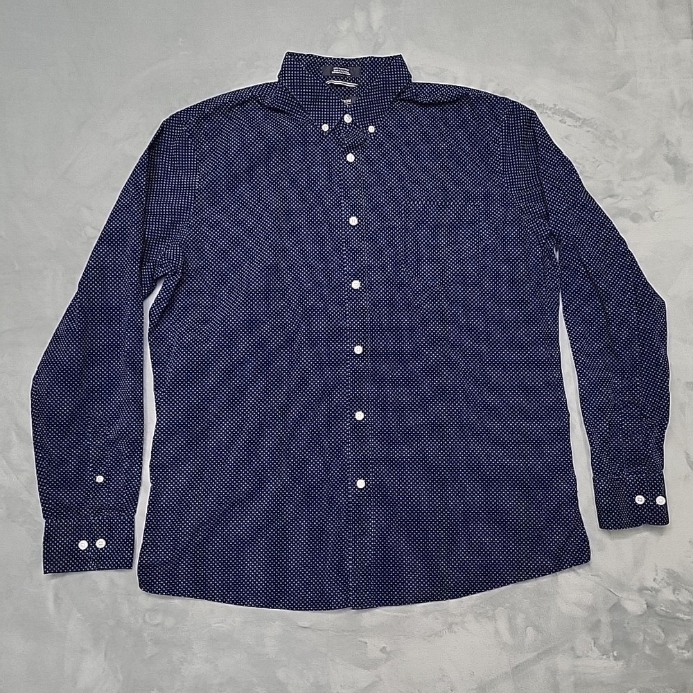 Nordstrom Men's Shop Shirt Mens XL Blue Trim Fit Button Down Dotted Casual